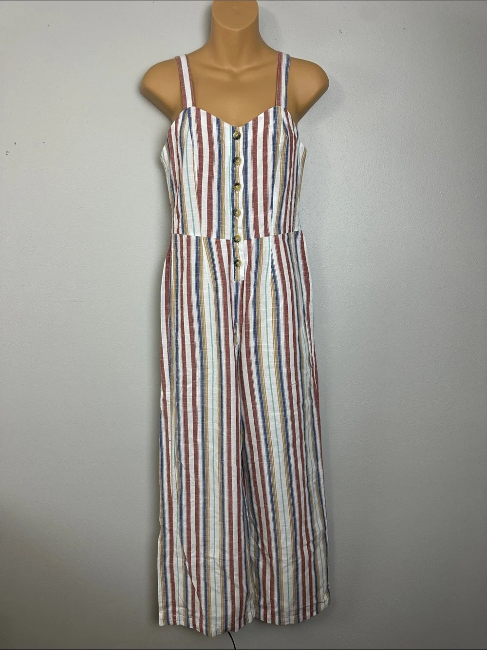 Boho Striped Button-Front Wide-Leg Jumpsuit - Picture 1 of 9